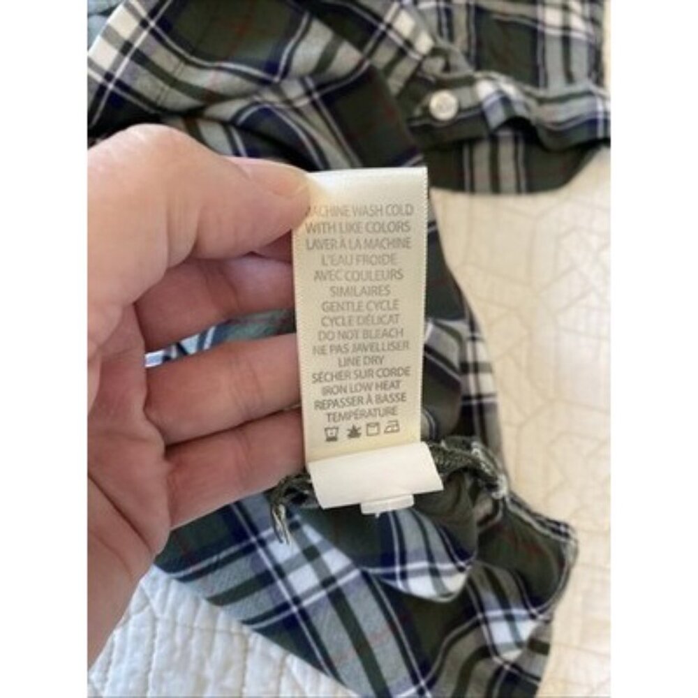 Max Studio Buffalo Plaid Shirt Green & White XL Adjustable Long Sleeves Rayon - Picture 10 of 12